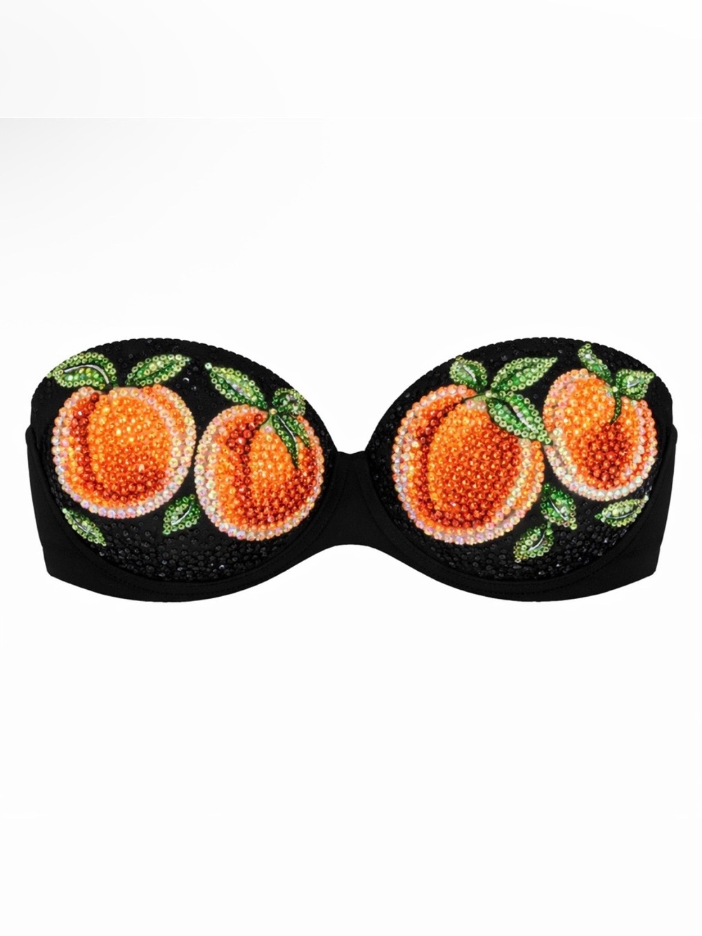 42D Peaches Black Design Rhinestone Glam Bling Bra Top